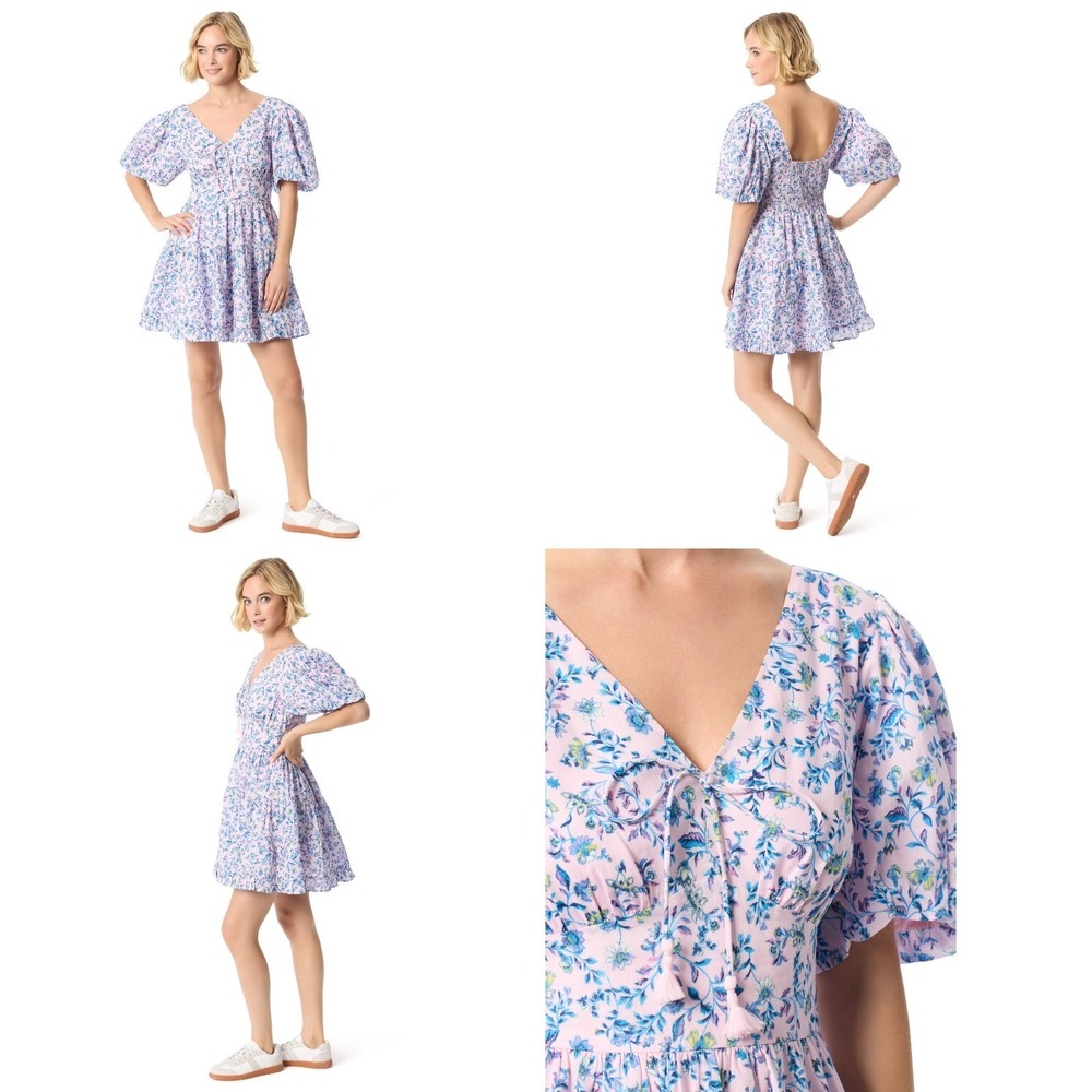 NWT Jessica Simpson Faeryn Mini Dress Womens 0X Pink Floral Smocked Puff-Sleeve